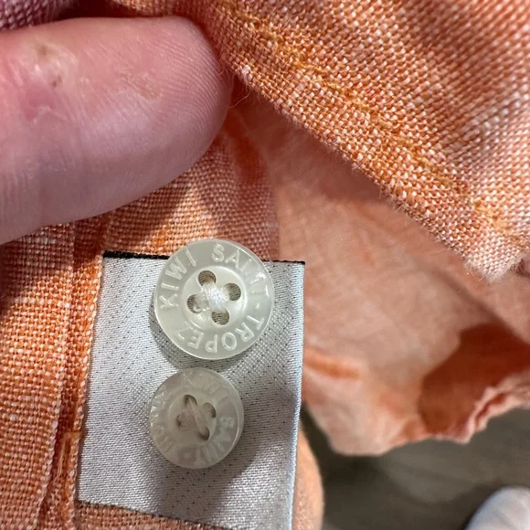 Kiwi Men's 100% Linen Casual Orange Button Down Shirt Size Large St. Barths - Picture 6 of 8